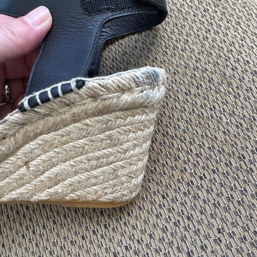 Vince Black Leather Espadrille Wedge Sandals Size 6 - Picture 12 of 13